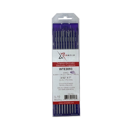 Xtrweld Tungsten Electrode, Ground, E3 Purple, 3/32 x 7, 10 pc, 10PK WTE3093